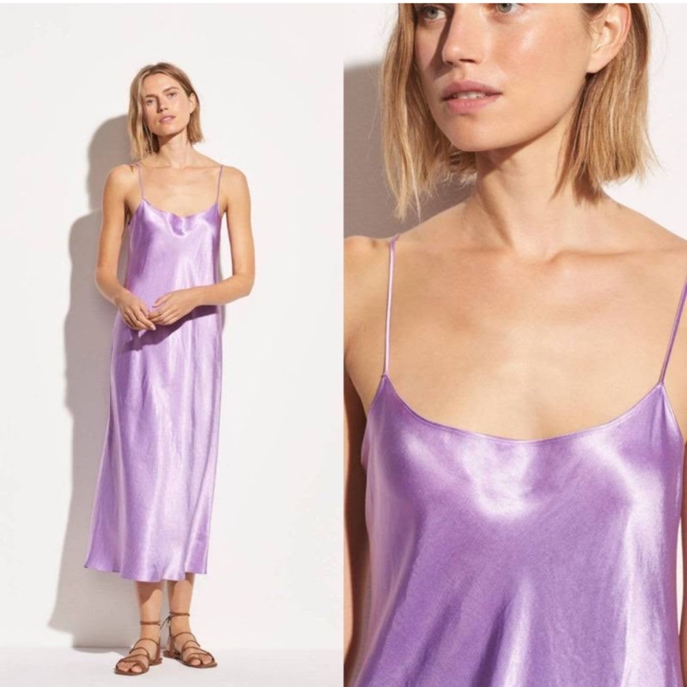 Vince Satin Silk Slip Midi Dress